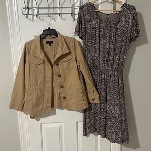 Tan Jacket and Patterned Dress Set